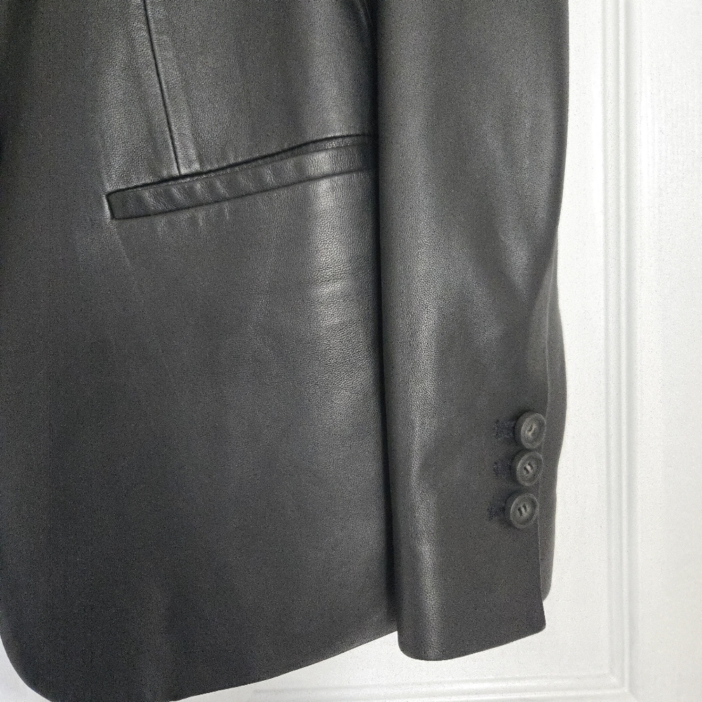 NWOT Vince Sleek Black Leather Button Blazer - Picture 3 of 5